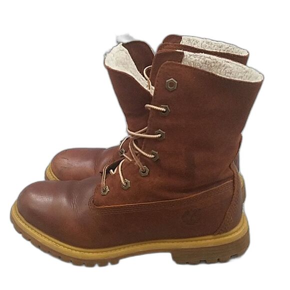 Timberland Earthkeepers Authentic Teddy Fleece Leather Brown Boots, women's 7 - Picture 7 of 14